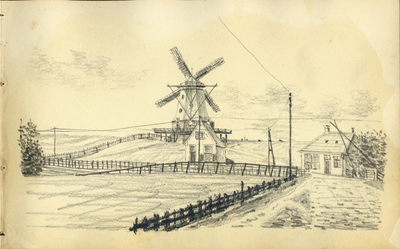 222085 Gezicht op de molen De Herder aan de Westerdijk te Medemblik (Noord Holland).N.B. Blad uit het Schetsboek No. 5 ...